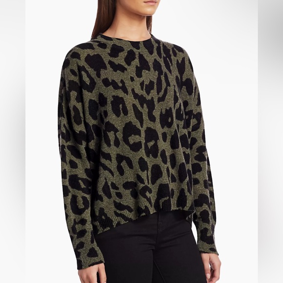 360 Cashmere Marsha Leopard-Print Cashmere Sweater sz XS green black - Picture 3 of 15